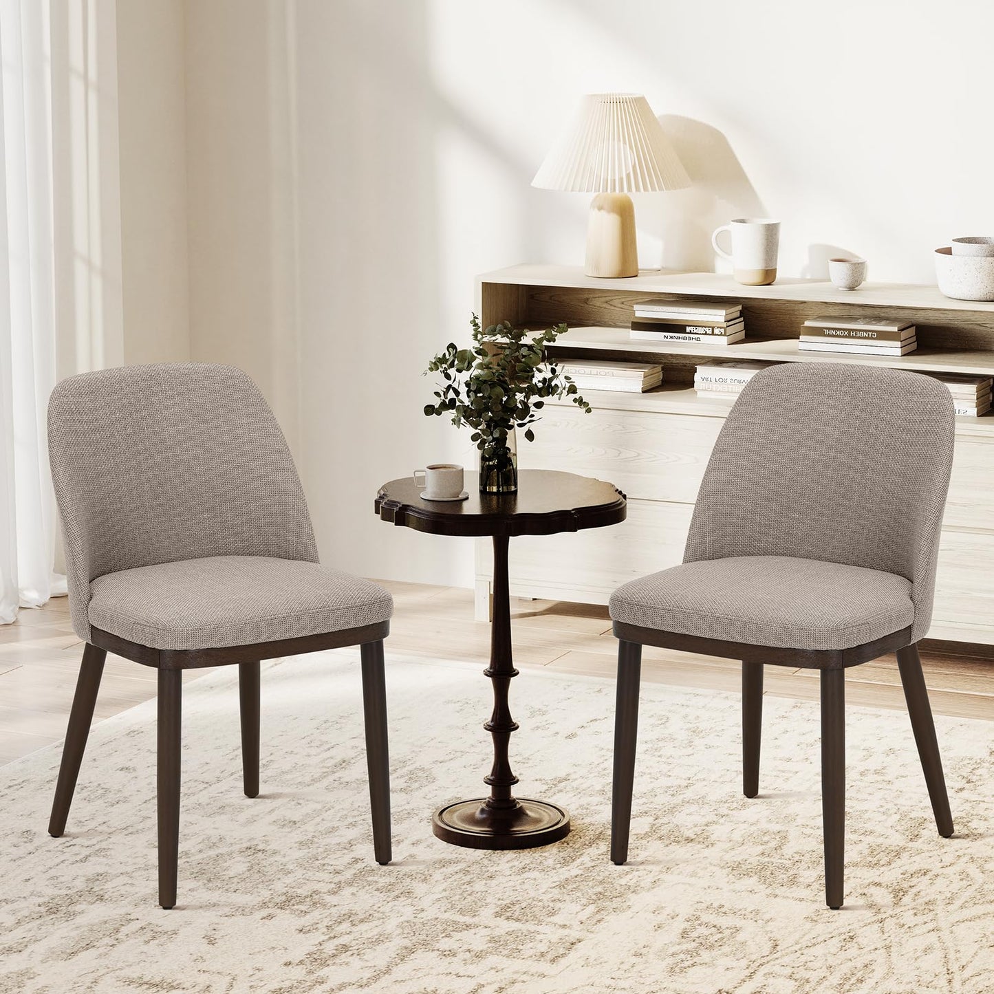 Set of 4 Modern Upholstered Dining Chairs with Wood Legs – Comfortable Kitchen & Dining Room Seating, Camel Fabric