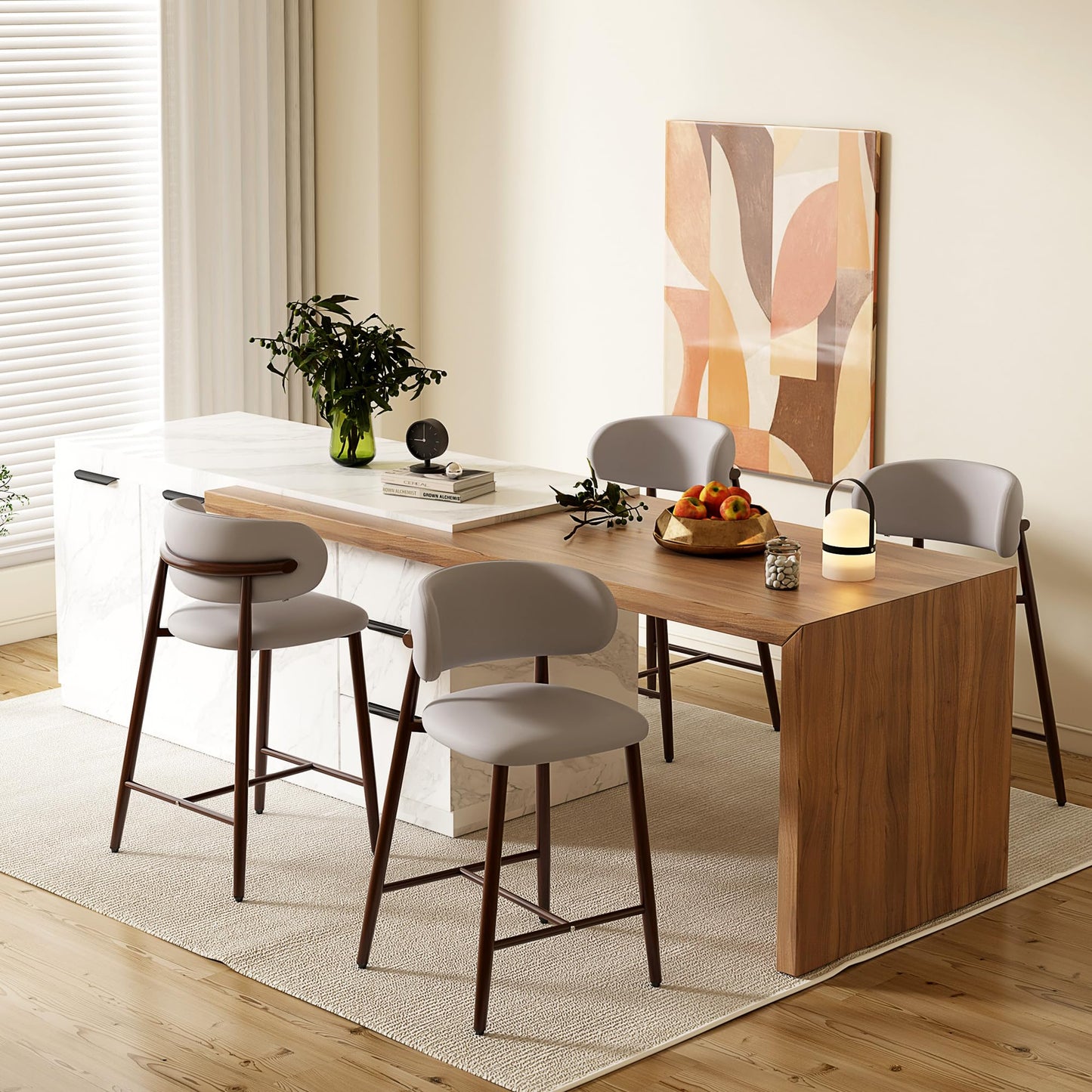 Set of 2 Modern Upholstered Dining Chairs – Armless Kitchen & Dining Chairs with Metal Legs, Khaki