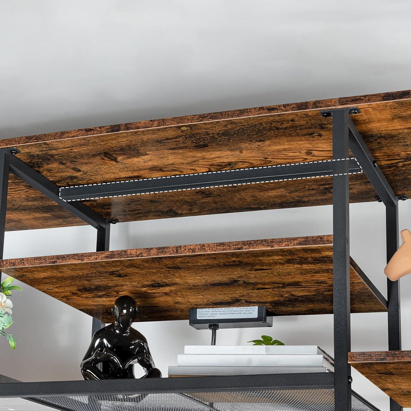 Industrial TV Console for TVs up to 65 Inches – Media Storage Table with Power Outlets & Open Shelves, Rustic Brown and Black