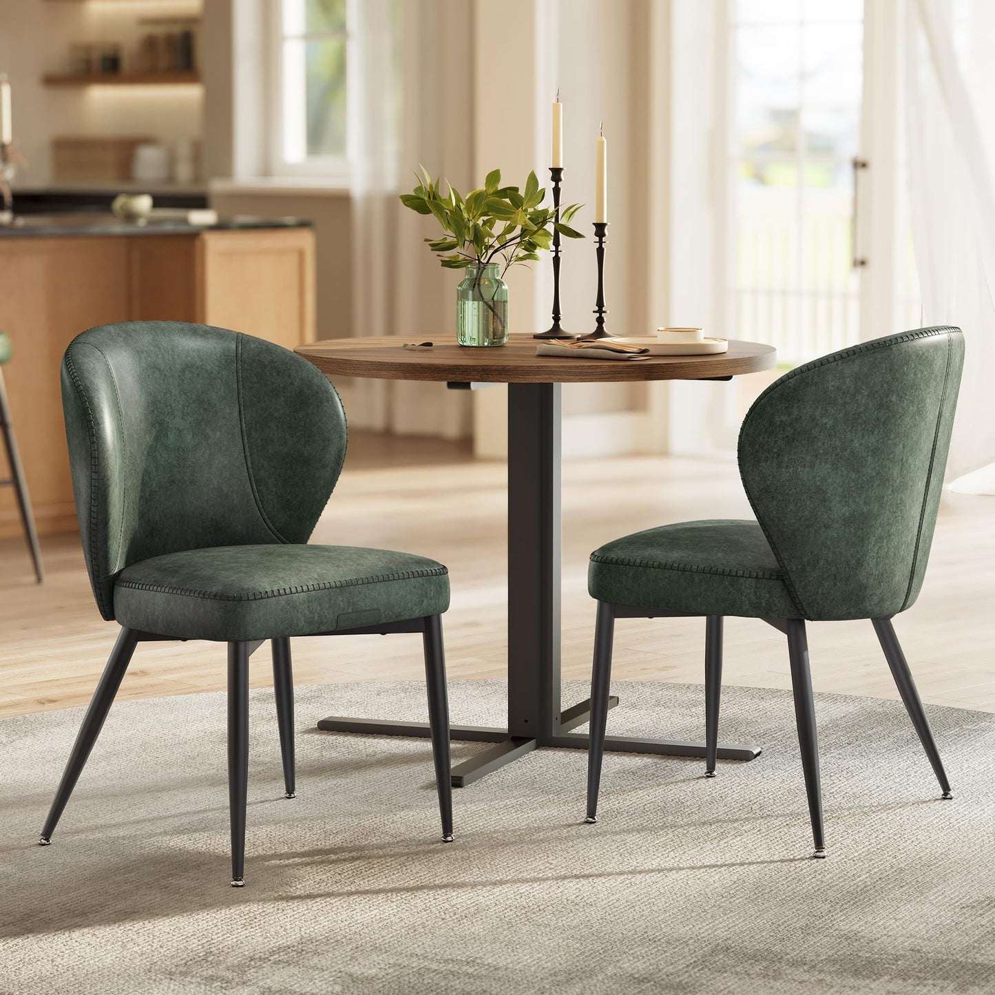 Set of 2 Mid-Century Modern Upholstered Dining Chairs – Caramel Brown Synthetic Leather Kitchen & Dining Chairs