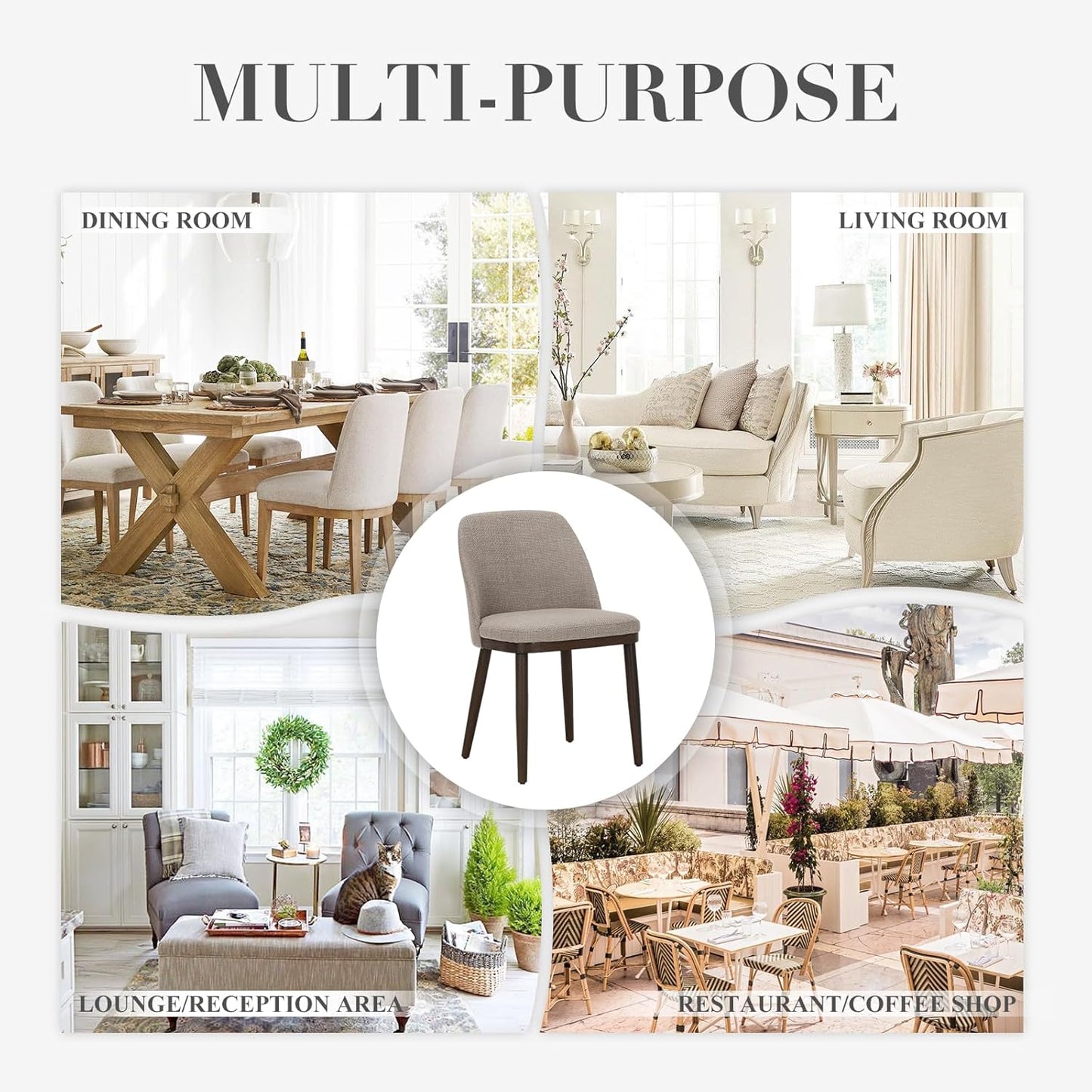 Set of 4 Modern Upholstered Dining Chairs with Wood Legs – Comfortable Kitchen & Dining Room Seating, Camel Fabric