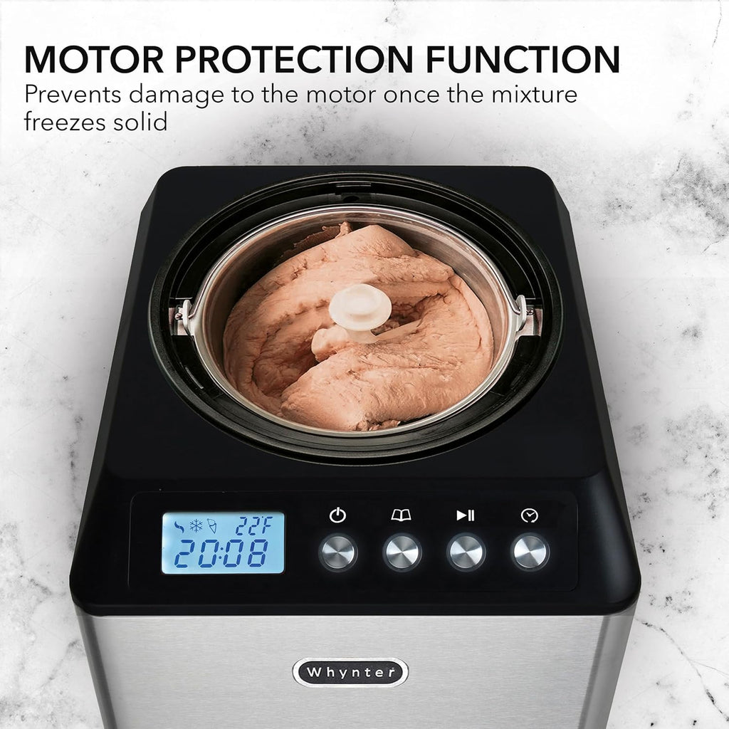 Automatic Ice Cream Maker 1.6 Quart Capacity Stainless Steel, with Built-in Compressor, no pre-Freezing, LCD Digital Display, Timer, One Size, Black