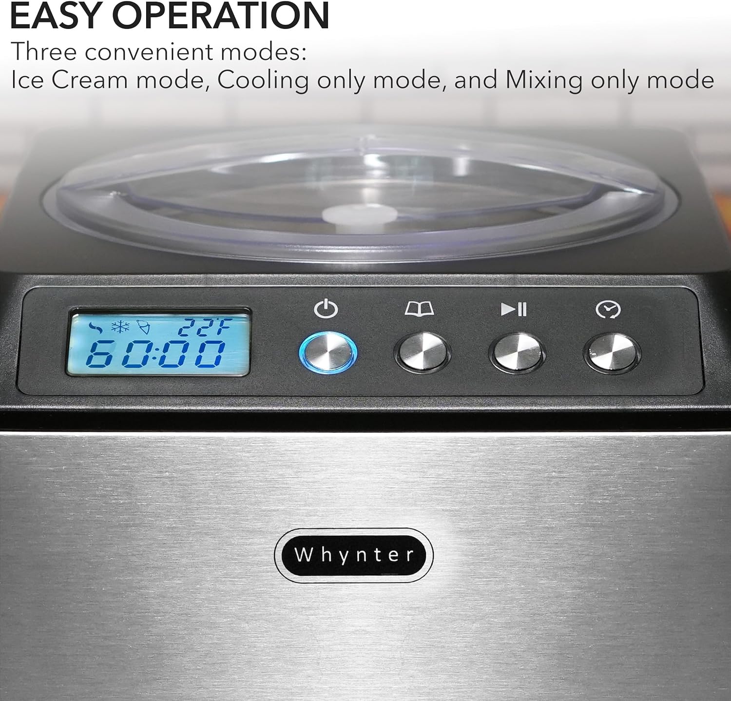 Automatic Ice Cream Maker 1.6 Quart Capacity Stainless Steel, with Built-in Compressor, no pre-Freezing, LCD Digital Display, Timer, One Size, Black