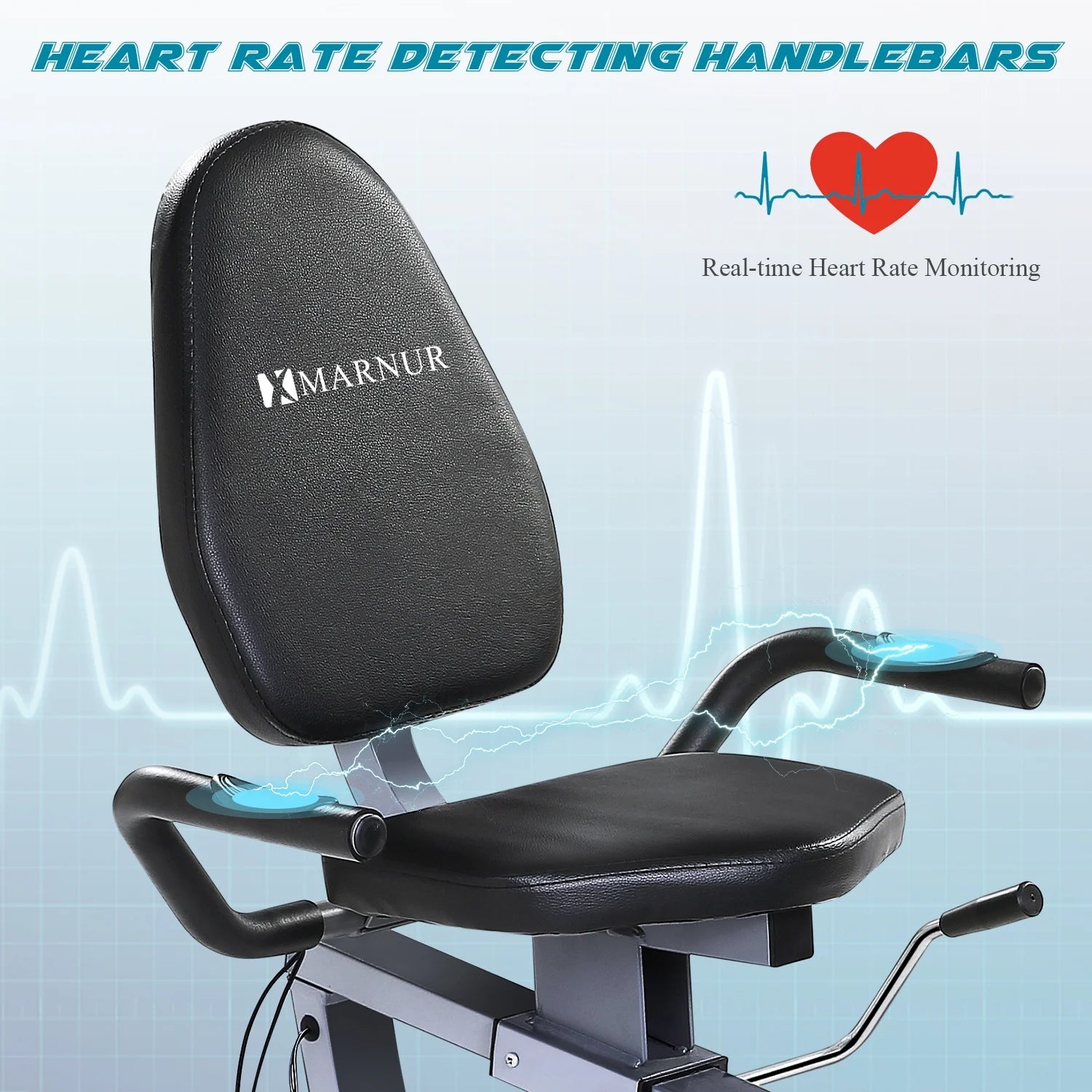 2025 MARNUR Recumbent Exercise Bike with 8 Levels Adjustable Resistance, LCD Monitor, Pad Holder, Wheels