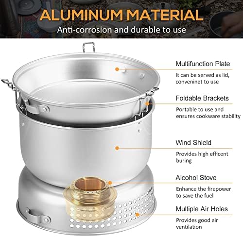10 PCS Stove Kit Portable Dish Plates Pots Water Kettle Hand Vice Outdoor Camping Cooking Set