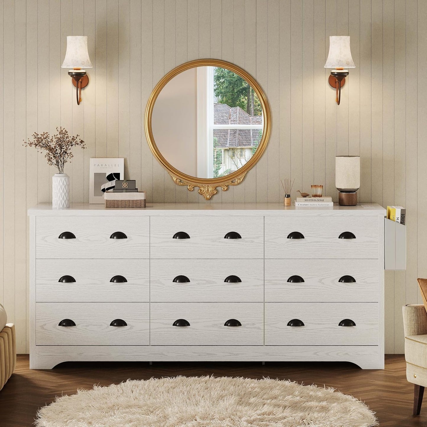 63" 9-Drawer Dresser with Charging Station – Large Wood Storage Chest for Bedroom or Living Room, White