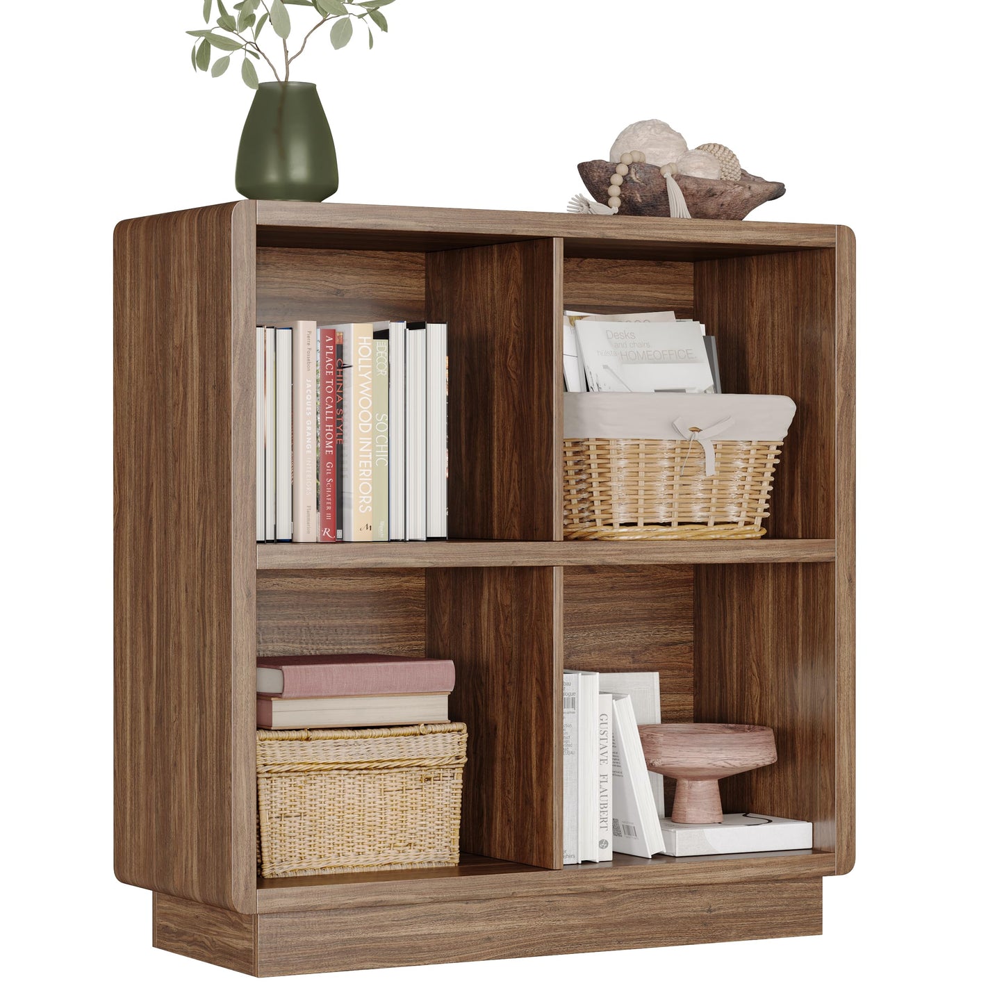 6-Cube Wooden Storage Organizer – Brown Walnut Bookcase for Bedroom, Living Room, or Office