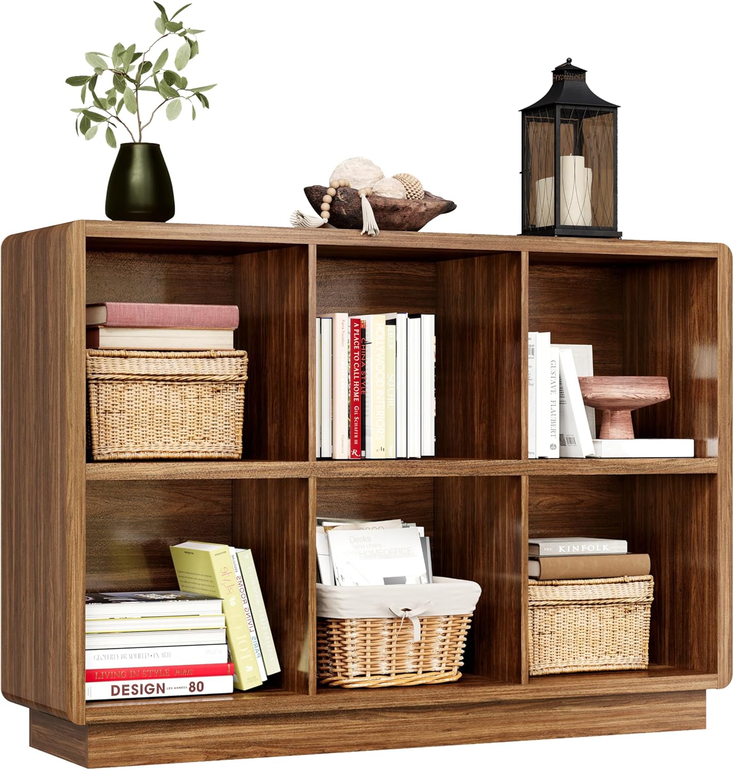 6-Cube Wooden Storage Organizer – Brown Walnut Bookcase for Bedroom, Living Room, or Office