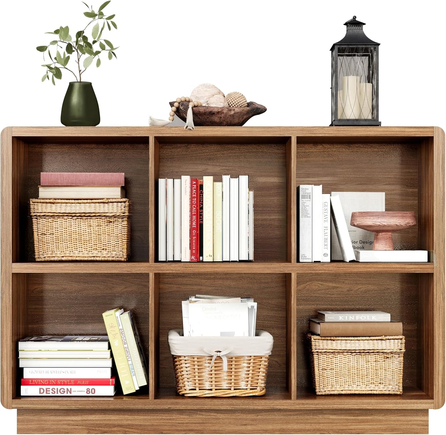 6-Cube Wooden Storage Organizer – Brown Walnut Bookcase for Bedroom, Living Room, or Office