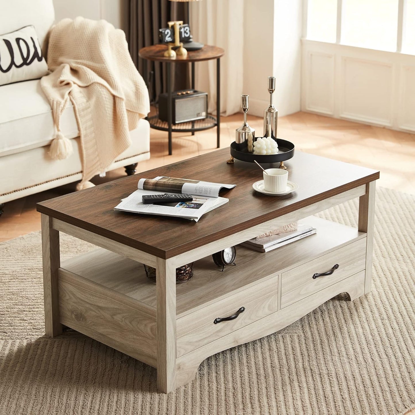 Farmhouse Coffee Table with Storage – Oak and Brown