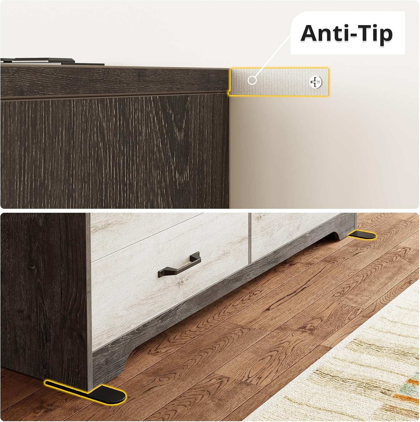 6-Drawer Modern Dresser with LED & USB Charging – Rustic White Wooden Storage Cabinet for Bedroom, Living Room, Hallway