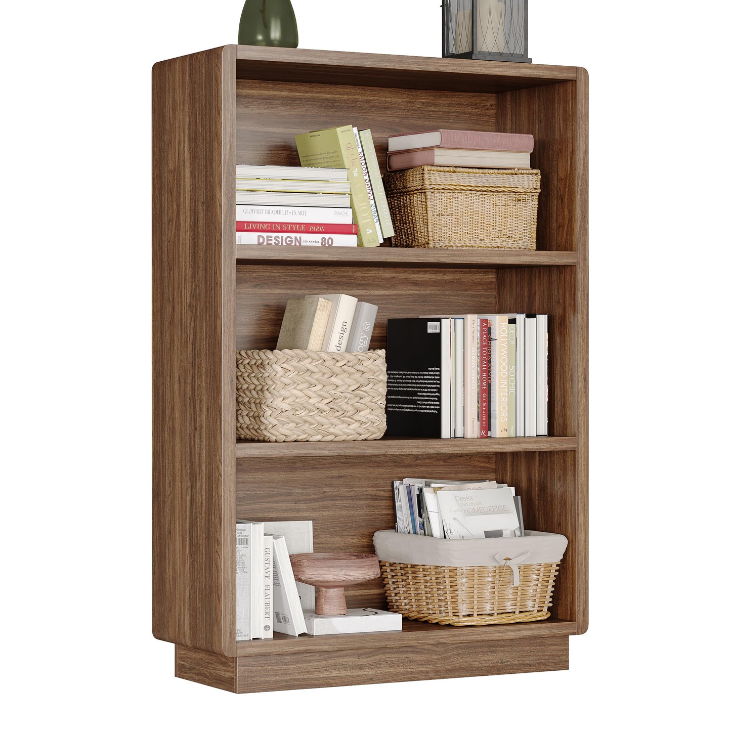2-Tier Wooden Bookcase – Small Farmhouse Bookshelf with Open Storage, Brown Walnut Finish