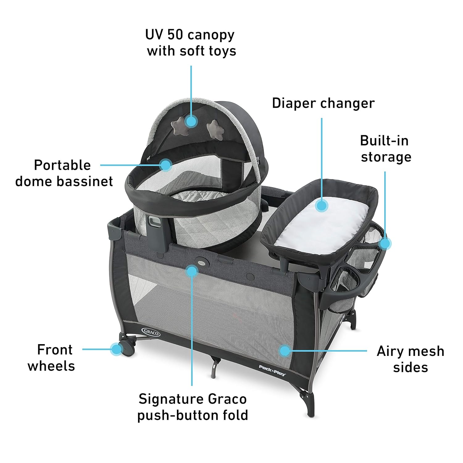 Graco Pack 'n Play Close2Baby Bassinet Playard Features Portable Bassinet Diaper Changer and More, Derby
