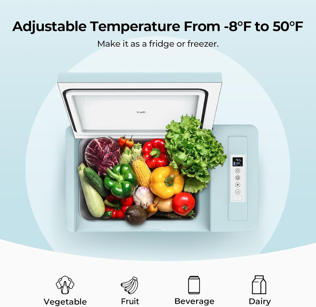 12 Volt Refrigerator 12V Car Fridge 30 Quart Portable Freezer Compressor Cooler -7℉~50℉ Compressor Freezer, 12/24V DC 110~240 Volt AC, for Truck RV SU