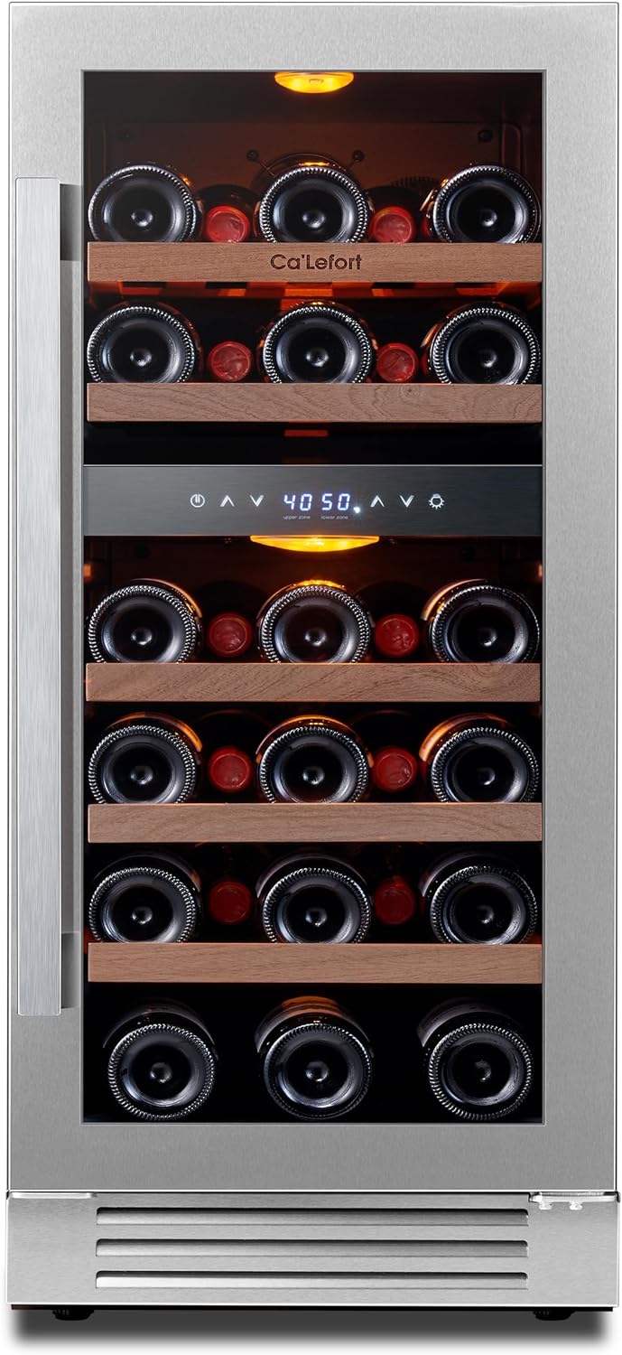 24'' Wine Cooler Refrigerator - 46 Bottle Wine Fridge Dual Zone with Modern Touch Intelligent Digital 40°-65°F Low Noise, Built in or Freestanding Wine Cooler for Home and Kitchen