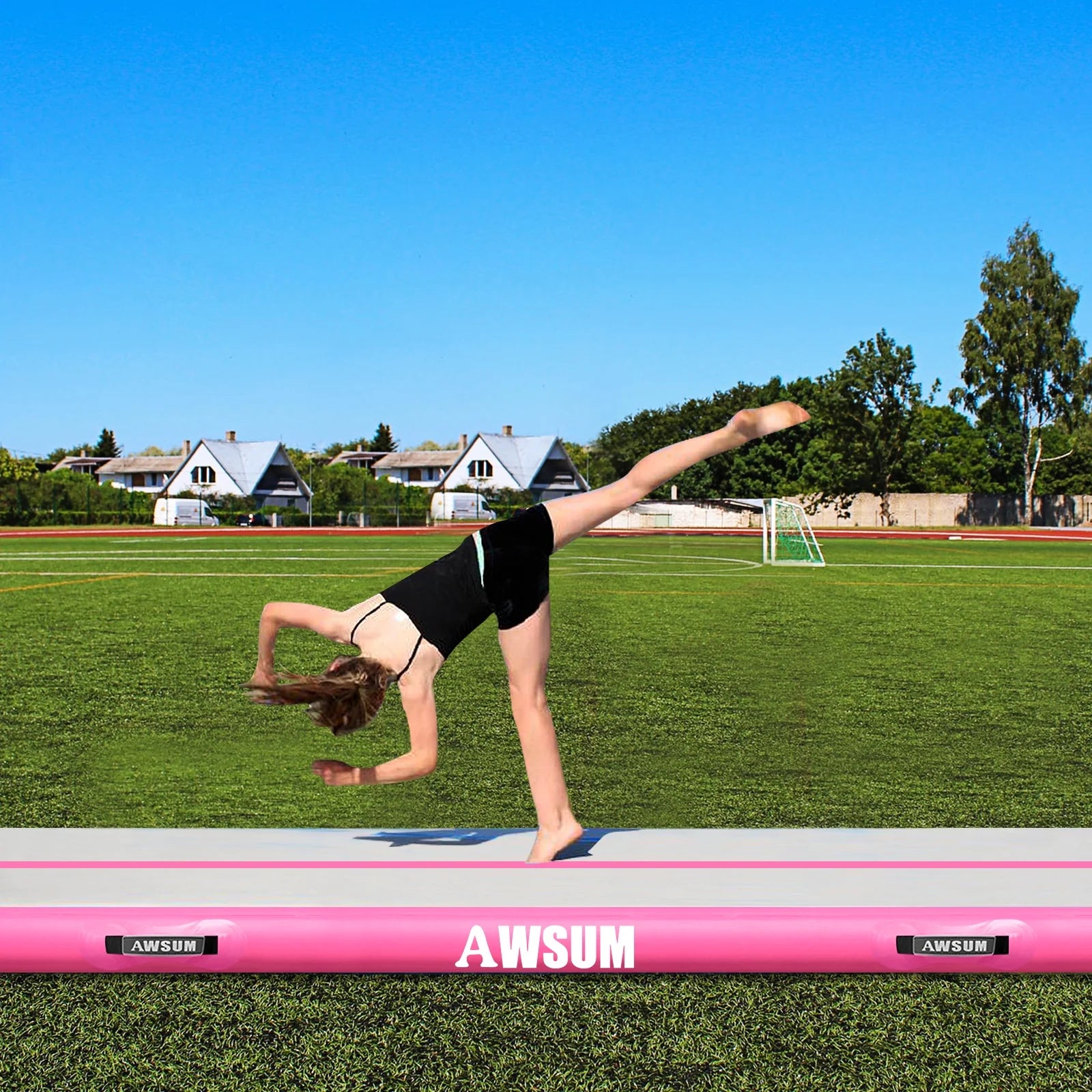 2025 AWSUM Inflatable Air Gymnastics Mat 10 ft 13 ft 16 ft Training mat 4 inches Thick tumble track Air Roller with Electric Pump for Home/Gym