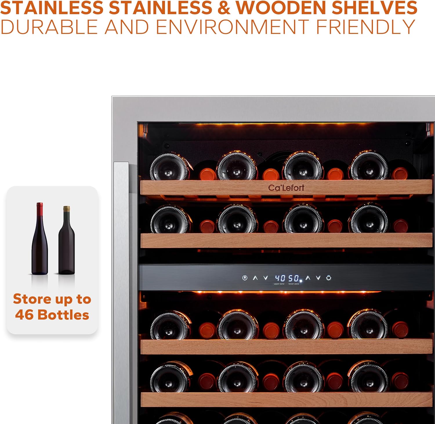 24'' Wine Cooler Refrigerator - 46 Bottle Wine Fridge Dual Zone with Modern Touch Intelligent Digital 40°-65°F Low Noise, Built in or Freestanding Wine Cooler for Home and Kitchen