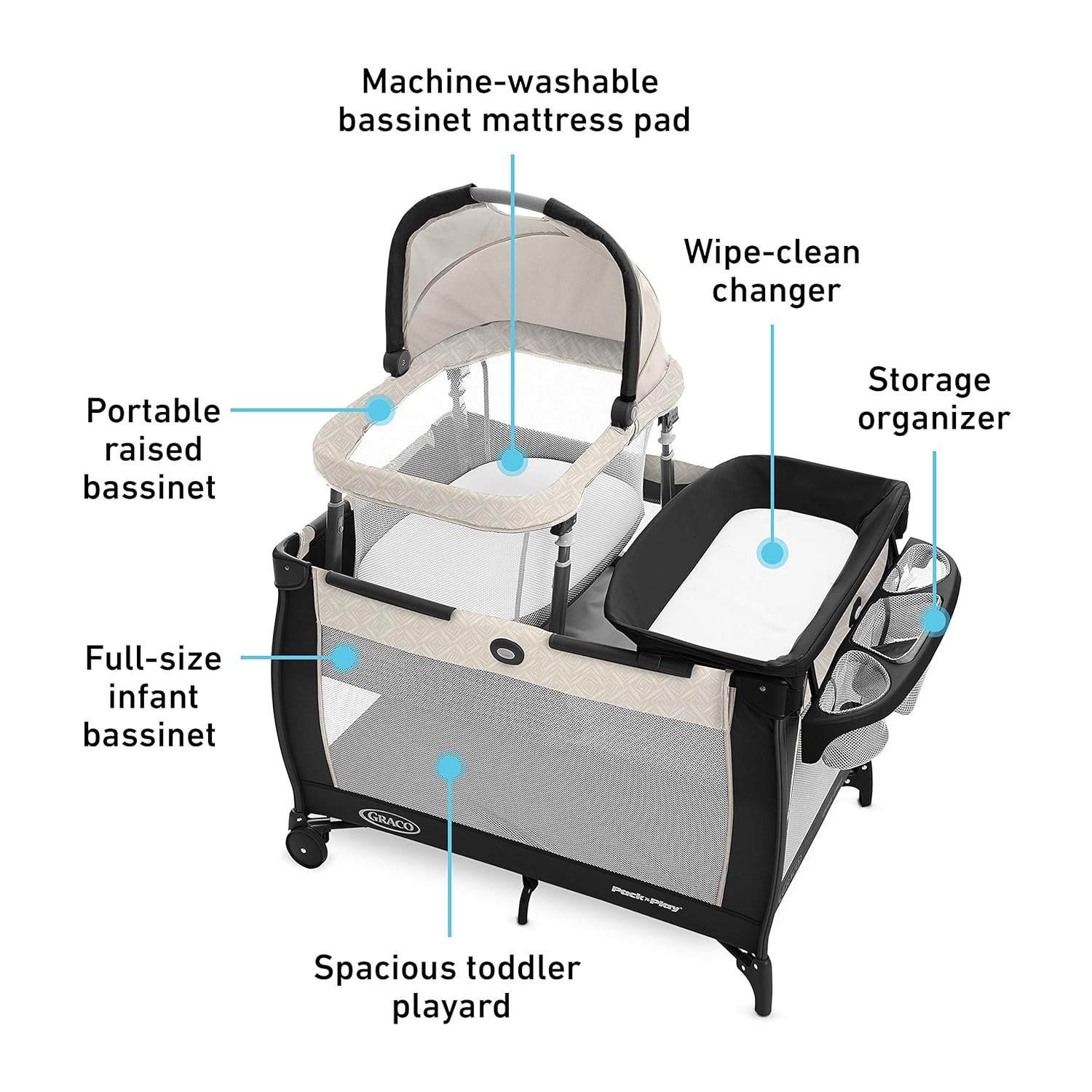 Graco Pack 'n Play Close2Baby Bassinet Playard Features Portable Bassinet Diaper Changer and More, Derby