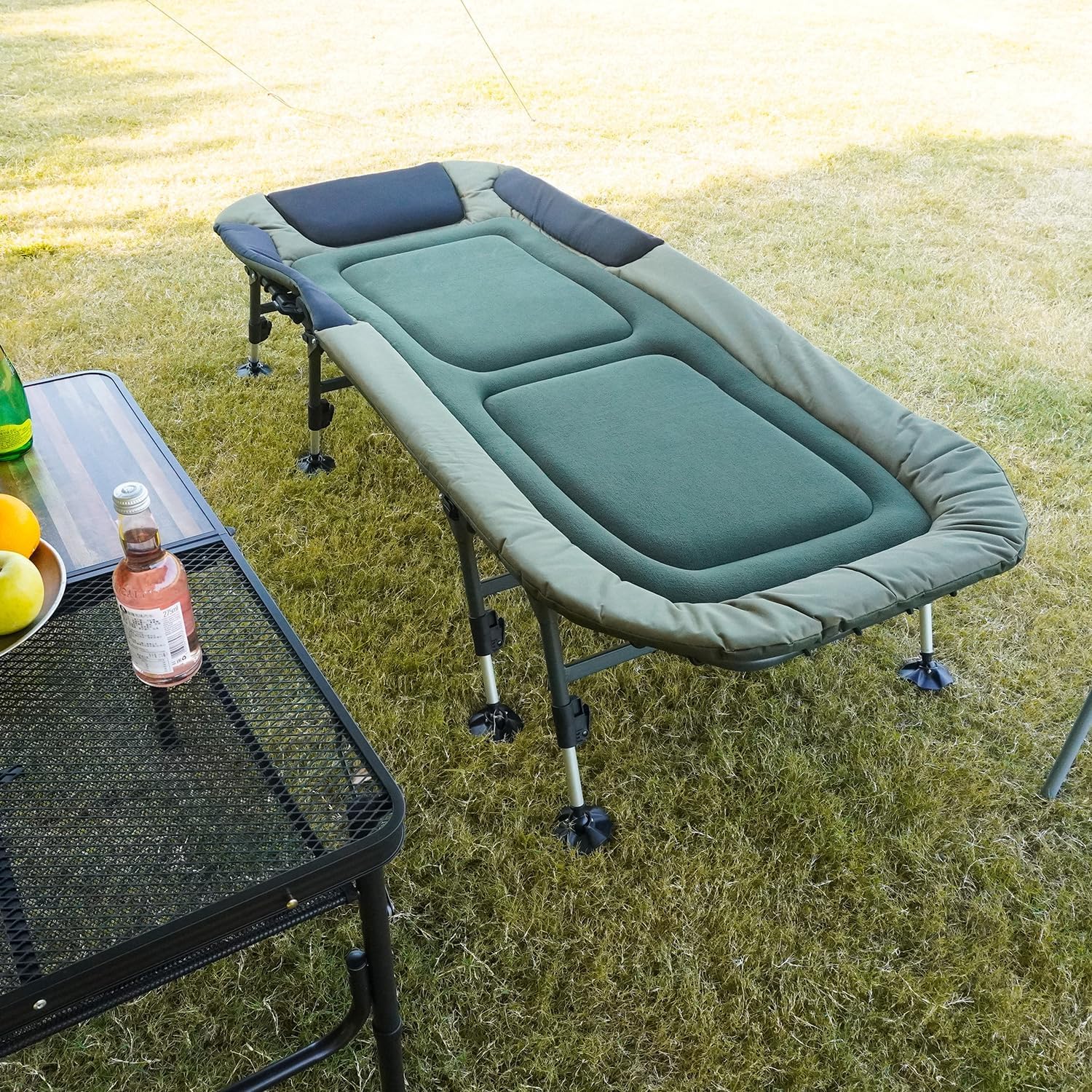 Camping Cots for Adults 330Lbs with Carry Bag, Heavy Duty Folding Bed with Soft Padded Cushion, Portable Military Cot for Hunting, 180° Adjustable Reclining Outdoor Lounger