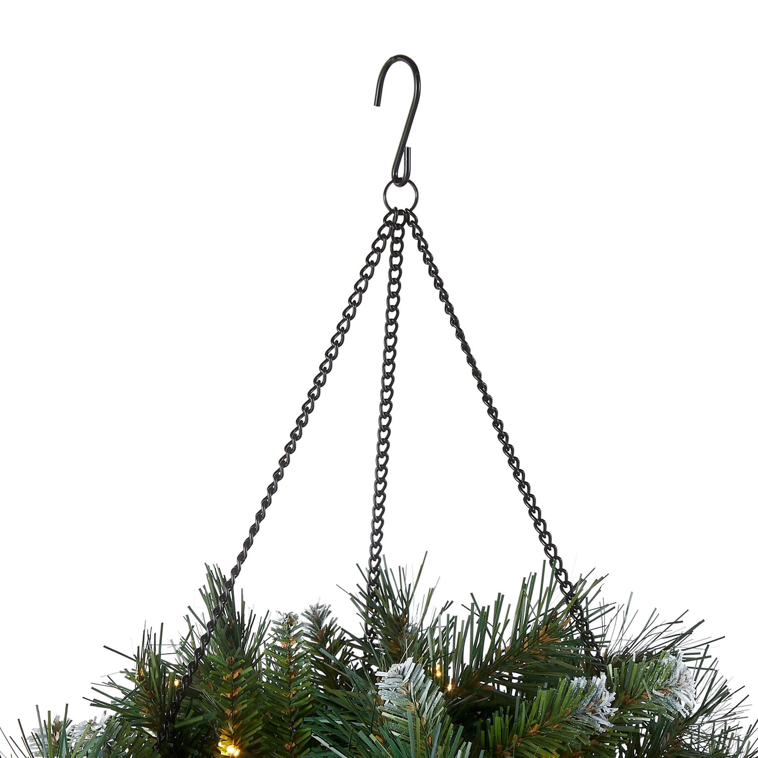 20 in. Pre-Lit  Frosted Berry Hanging Basket with LED Lights