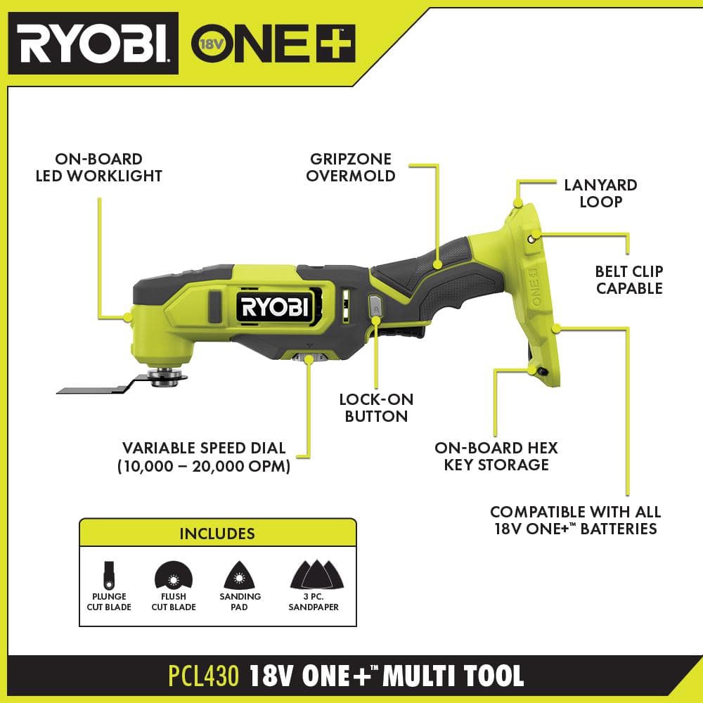 2025 RYOBI ONE+ 18V Cordless 6-Tool Combo Kit with 1.5 Ah Battery, 4.0 Ah Battery, Charger with Jig Saw PCL1600K2-P5231 28324924