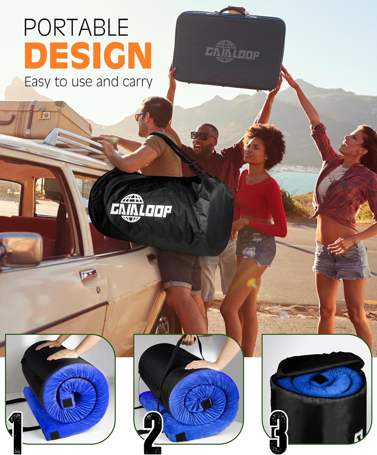 3 INCH Thick Memory Foam Camping Pad Futon Mattress Full, Portable Floor Sleeping Mat Sleepover Guest Bed Roll Up Mattress for Indoor Outdoor Travel