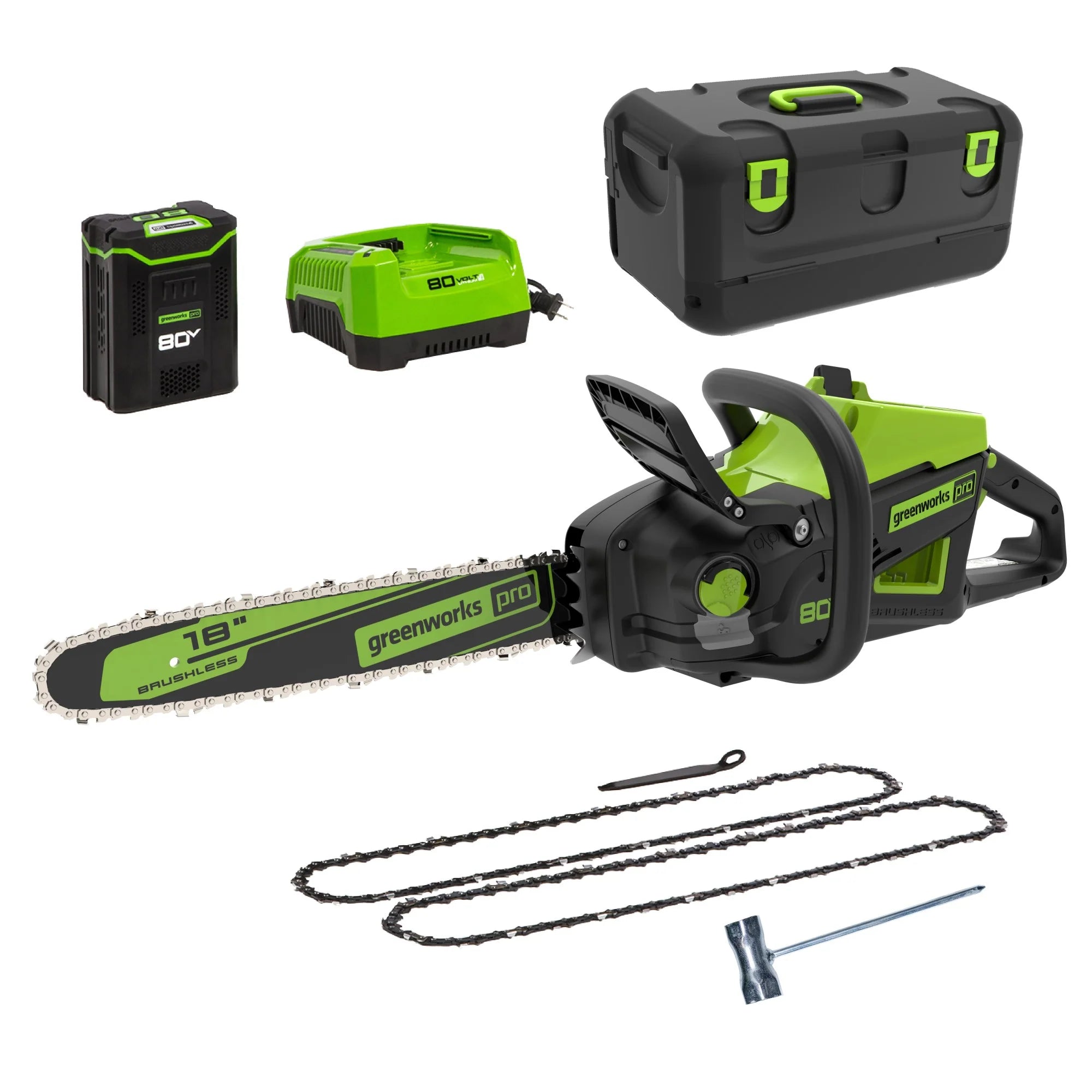 2025 80V 18" 2.5kW Cordless Battery Chainsaw (Sturdy Case, Chains Included) w/  4.0Ah Battery & 4A Charger