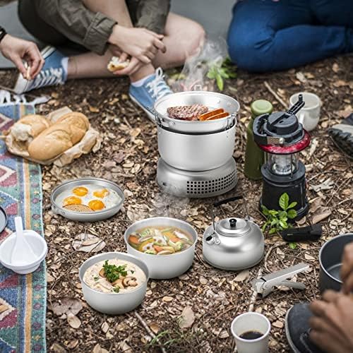 10 PCS Stove Kit Portable Dish Plates Pots Water Kettle Hand Vice Outdoor Camping Cooking Set