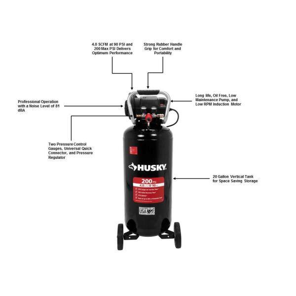 2025 Husky 20 Gal. 200 PSI Oil Free Portable Vertical Electric Air Compressor C202H
