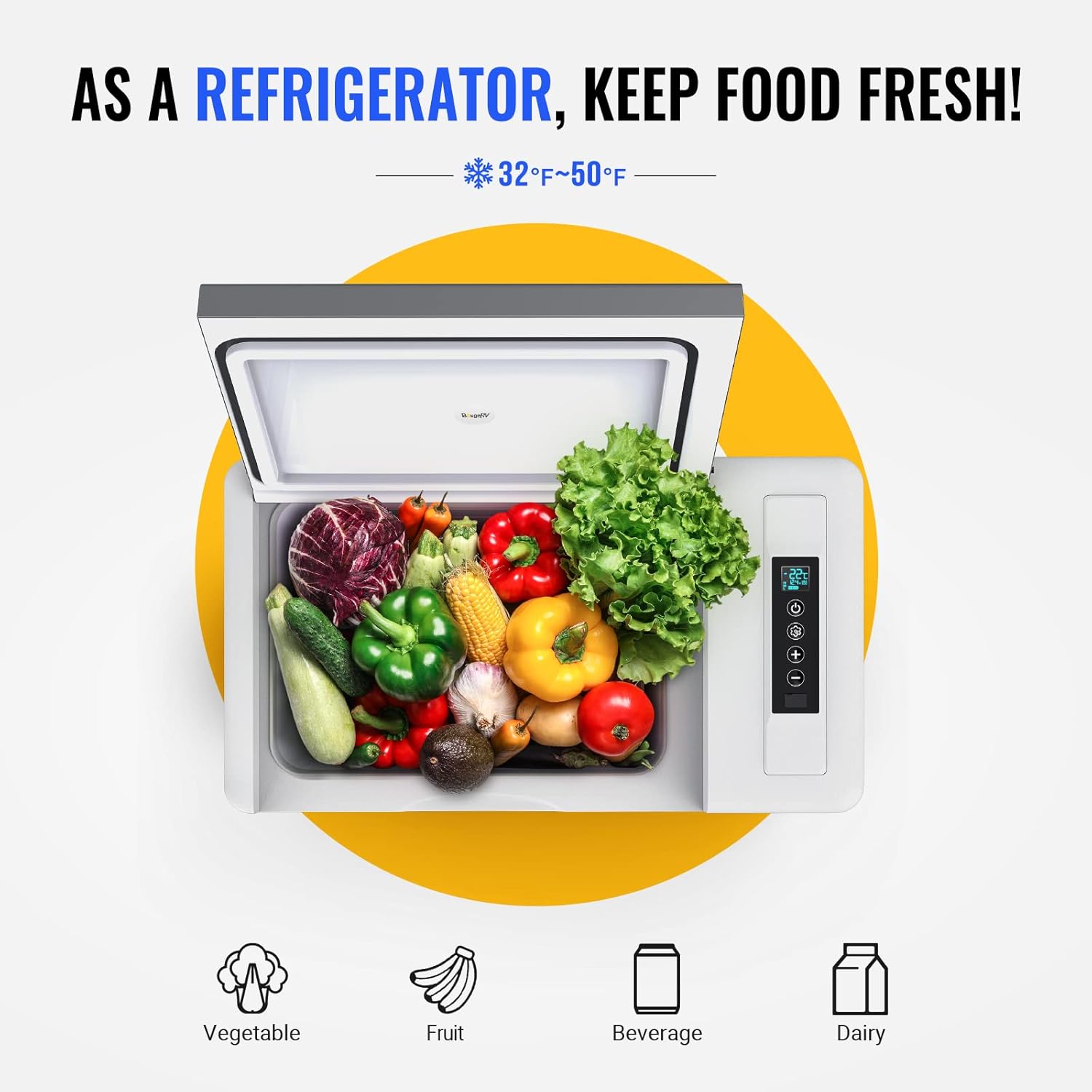12 Volt Refrigerator 12V Car Fridge 30 Quart Portable Freezer Compressor Cooler -7℉~50℉ Compressor Freezer, 12/24V DC 110~240 Volt AC, for Truck RV SU