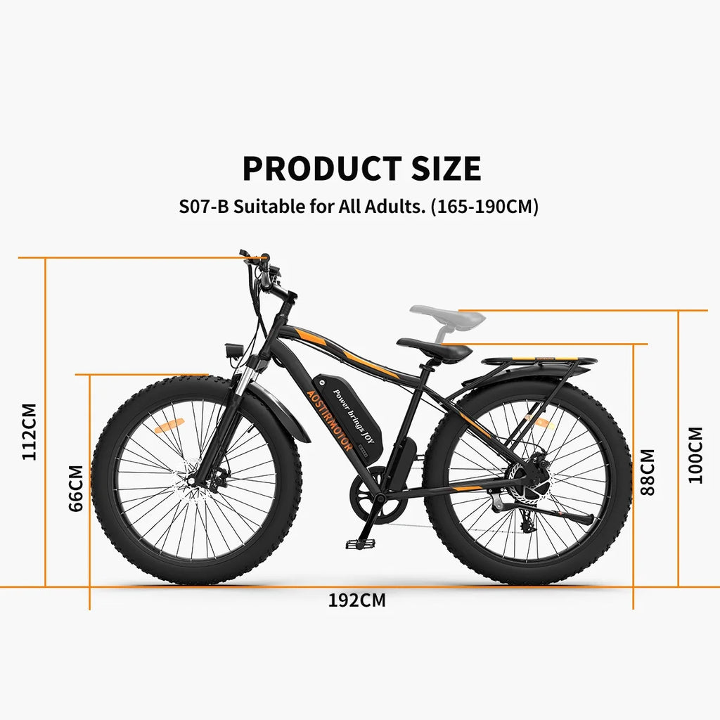 26 In.48V 13Ah 750W Mountain Electric Bikes for Adults Men, 26"x4.0 Fat Tire Electric Bicycle 7 speeds Gear Outdoor Ebikes, Black,S48