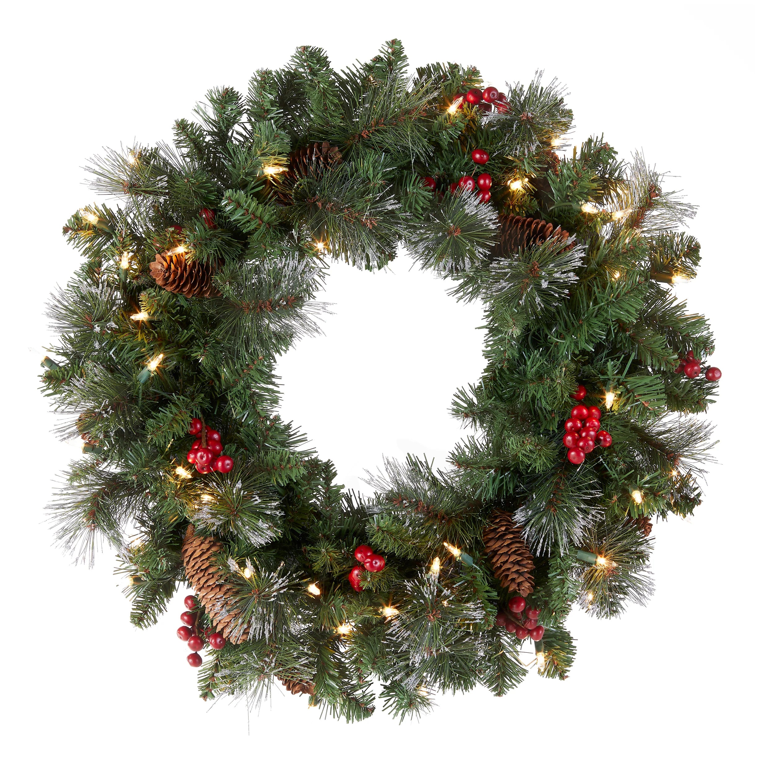 24 in. Pre-Lit Crestwood Spruce Wreath with Clear Lights - Plug In