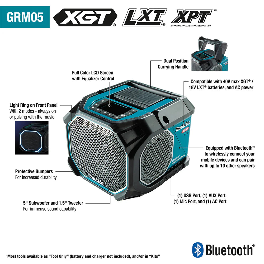 2025 Makita GRM05 40V max XGT 18V LXT Bluetooth Job Site Speaker - Bare Tool
