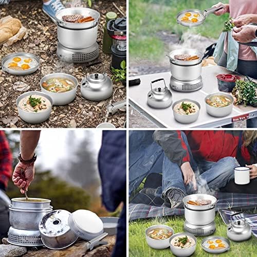 10 PCS Stove Kit Portable Dish Plates Pots Water Kettle Hand Vice Outdoor Camping Cooking Set