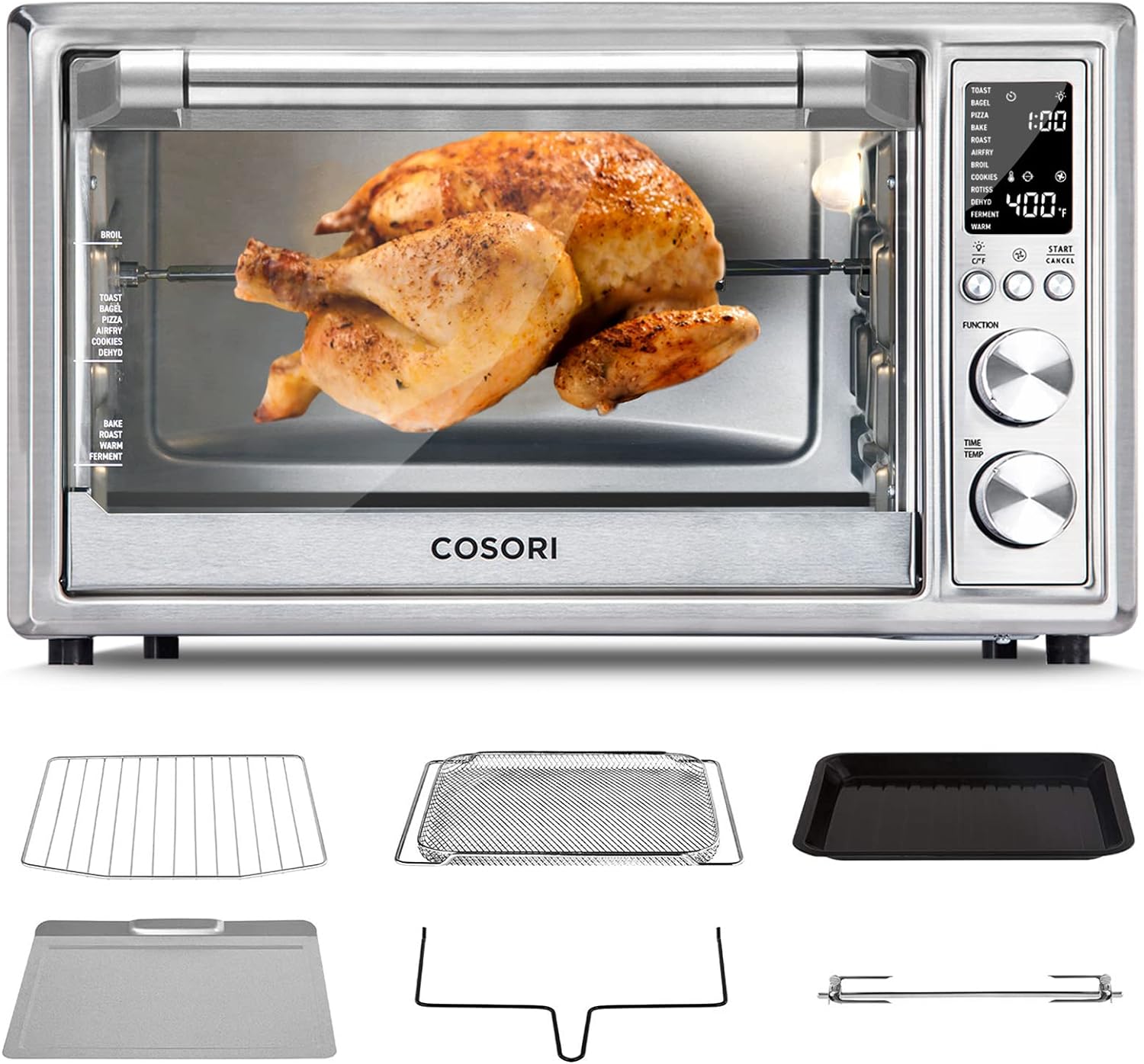 12-in-1 Air Fryer Toaster Oven Combo, Airfryer Convection Oven Countertop, Bake, Broil, Roast, Dehydrate, 134 Recipes & 4 Accessories, 32QT, Silver, Stainless Steel