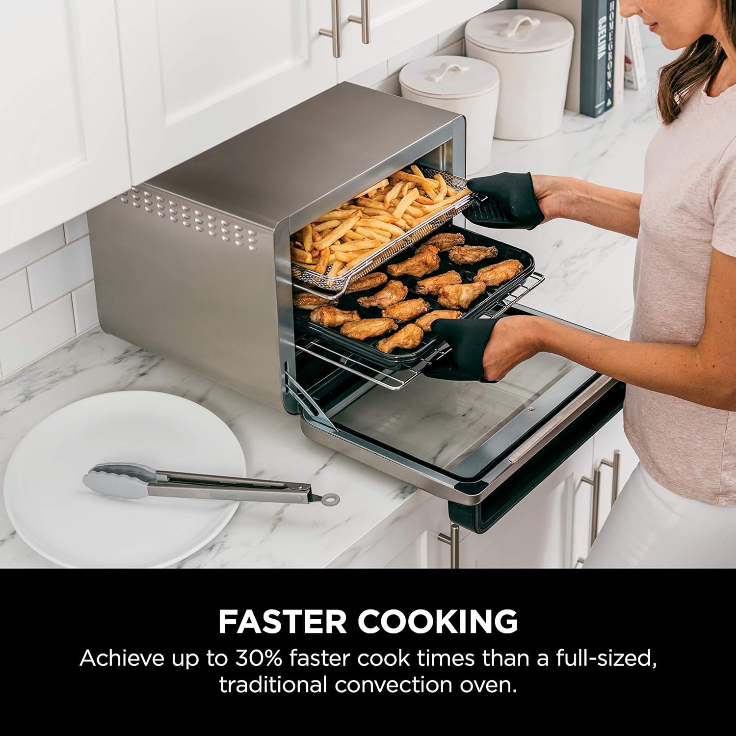 10-in-1 Smart Air Fry Digital Countertop Convection Toaster Oven with Thermometer XL Capacity and a Stainless Steel Finish
