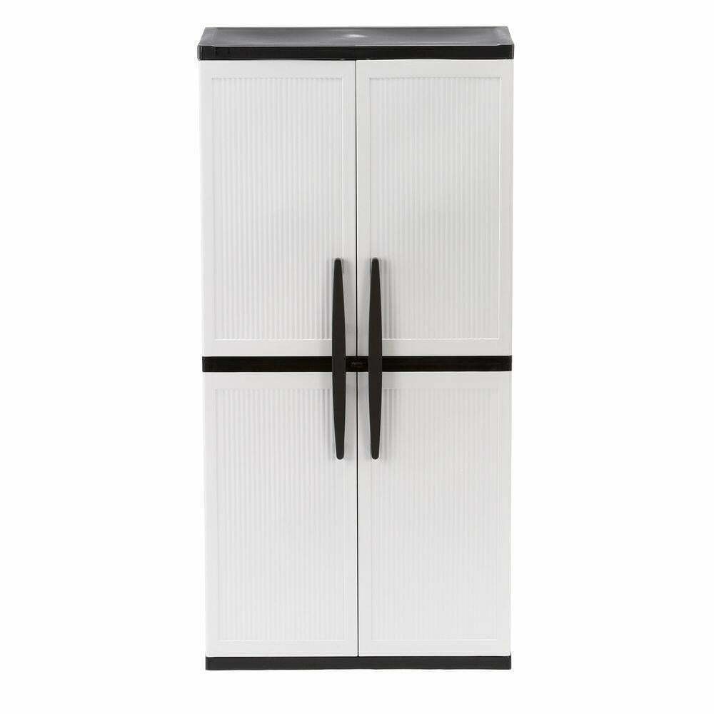 2025 HDX Gray Plastic Freestanding Garage Cabinet, 35′′W x 71′′H x 18′′D, with Adjustable Shelves and Lockable Doors