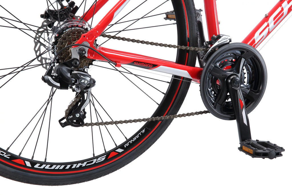 2025 Schwinn Kempo Hybrid Bike, 700c Wheels, 21 Speeds, Mens Frame, Red