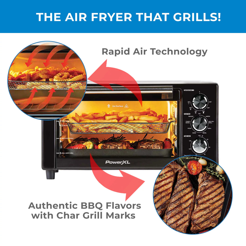 2025 PowerXL 7-in-1 Air Fryer Grill Plus – Indoor Grill & Hot Air Fryer with Rapid Air Technology