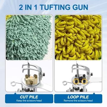 2023-Cordless-Rug-Tufting-Gun-Kit with Carpet Trimmer- Tufting-Gun-Starter-Kit-with 2pcs 4.0Ah Batteries，2 in 1 Cut Loop Pile Tufting Gun with Tufting Shears, Carpet Gun Cloth Yarn（Light Red）