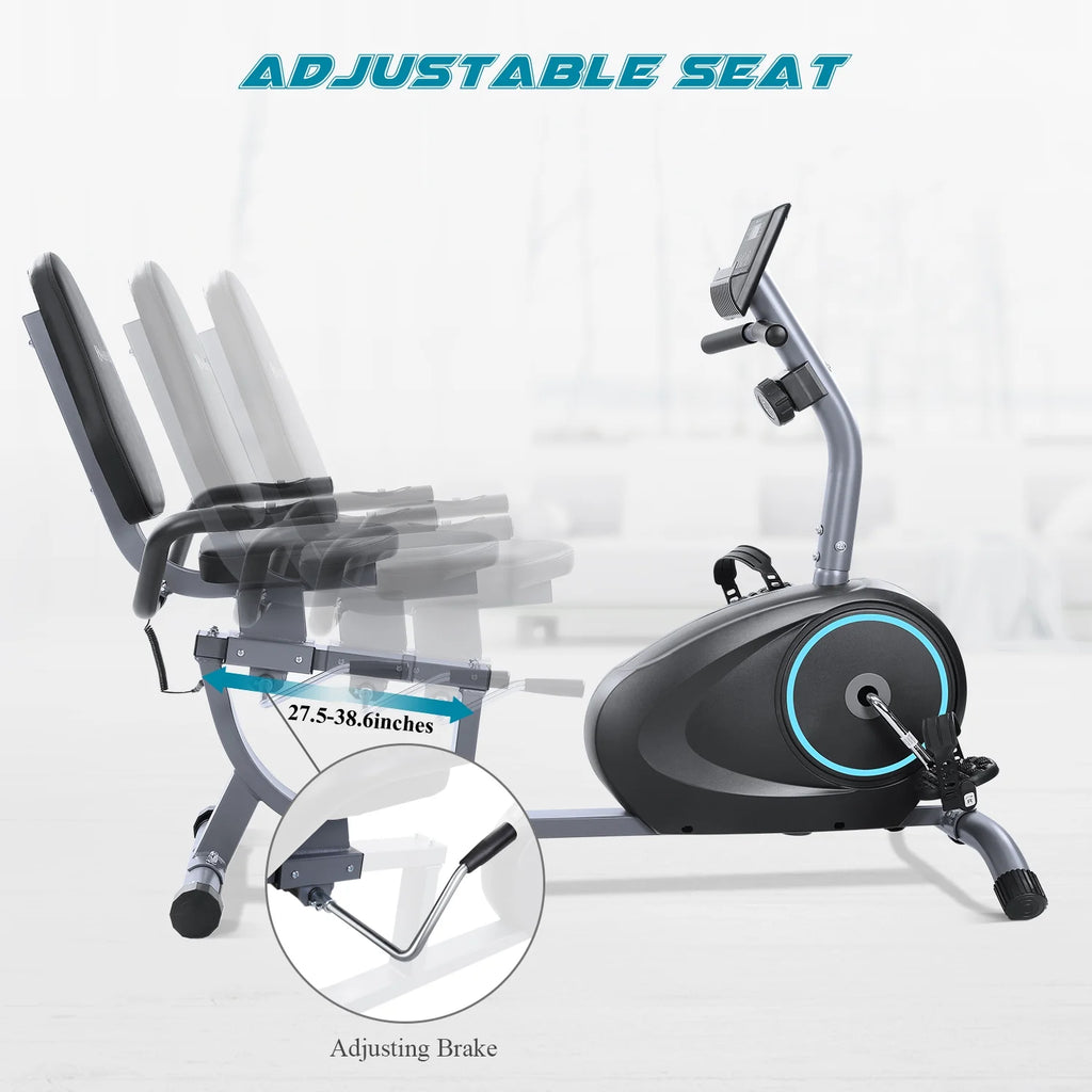 2025 MARNUR Recumbent Exercise Bike with 8 Levels Adjustable Resistance, LCD Monitor, Pad Holder, Wheels