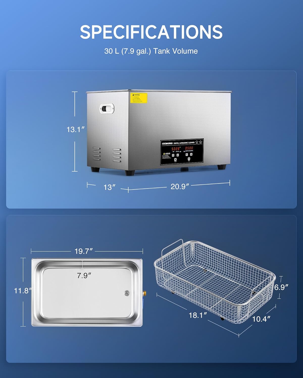30L Large Ultrasonic Cleaner, Total 1400W Professional Industrial Auto Cleaning Machine for Carburetor Tools Parts Instrument, 40kHz Digital Sonic Cavitation Cleaner with Heater & Timer