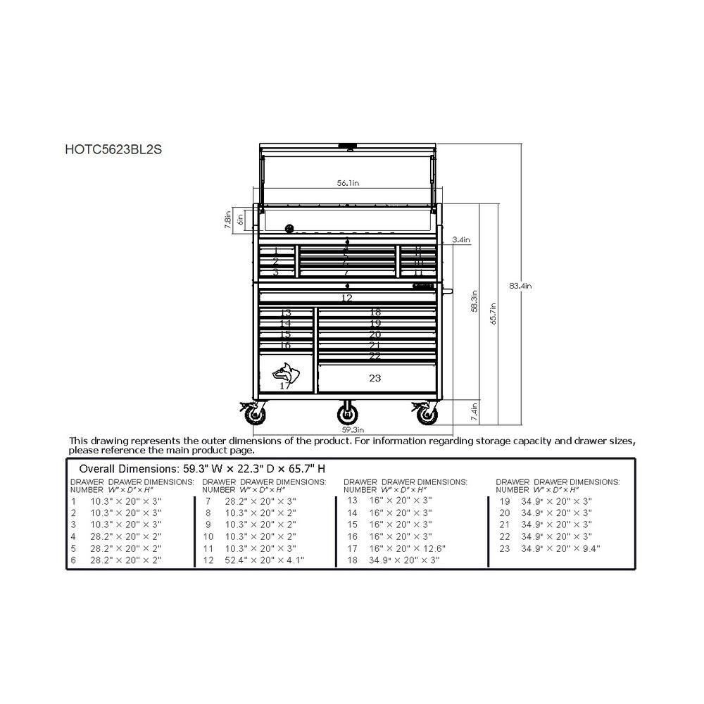 2025 Husky 56 in. W x 22 in. D Heavy Duty 23-Drawer Combination Rolling Tool Chest and Top Tool Cabinet Set in Matte Blue