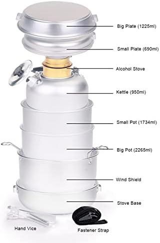 10 PCS Stove Kit Portable Dish Plates Pots Water Kettle Hand Vice Outdoor Camping Cooking Set