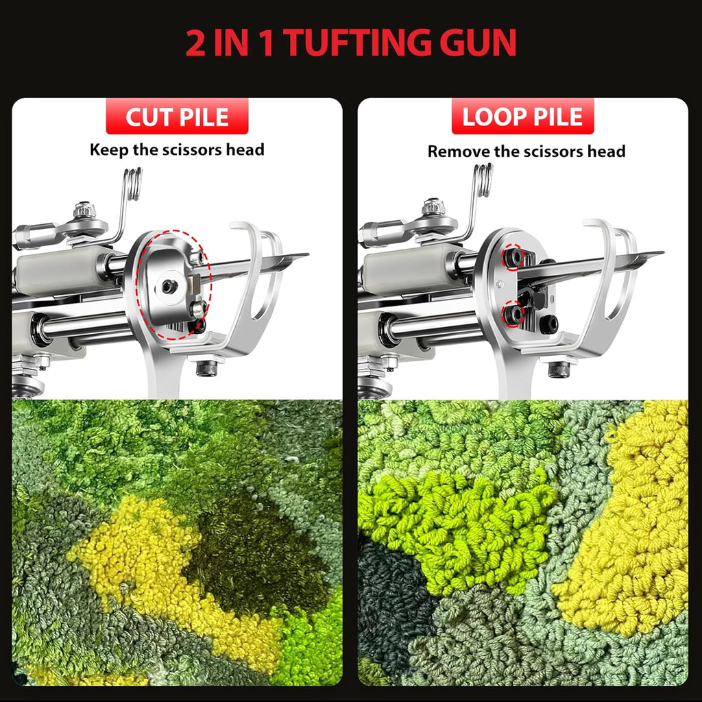 2023-Cordless-Rug-Tufting-Gun-Kit with Carpet Trimmer- Tufting-Gun-Starter-Kit-with 2pcs 4.0Ah Batteries，2 in 1 Cut Loop Pile Tufting Gun with Tufting Shears, Carpet Gun Cloth Yarn（Light Red）