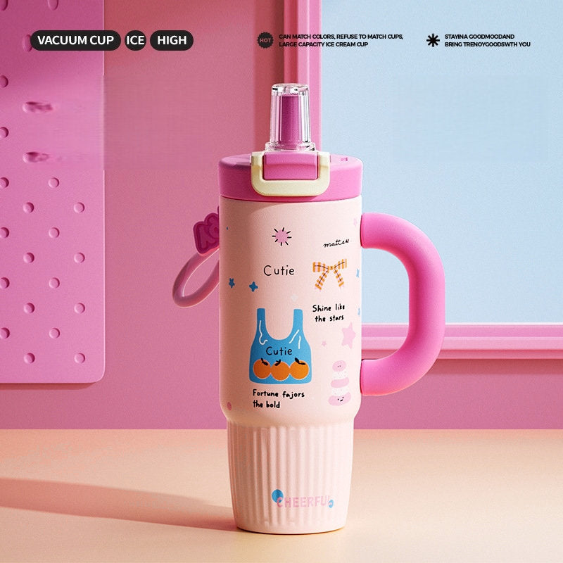 Thermobecher 300oz mit Strohhalm – Früchte-Sterne Pink