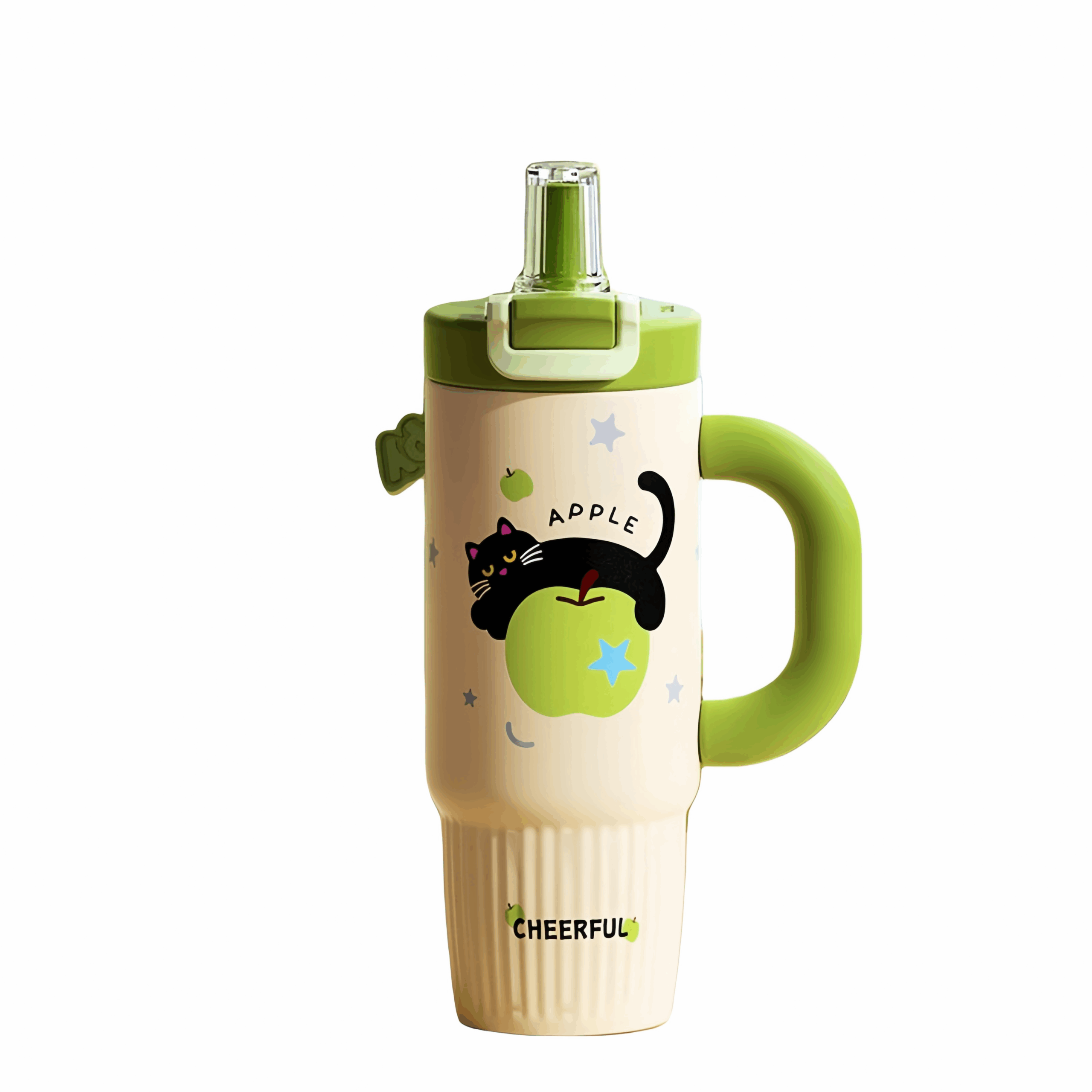 Thermobecher 300oz mit Strohhalm – Apfel-Katze Grün
