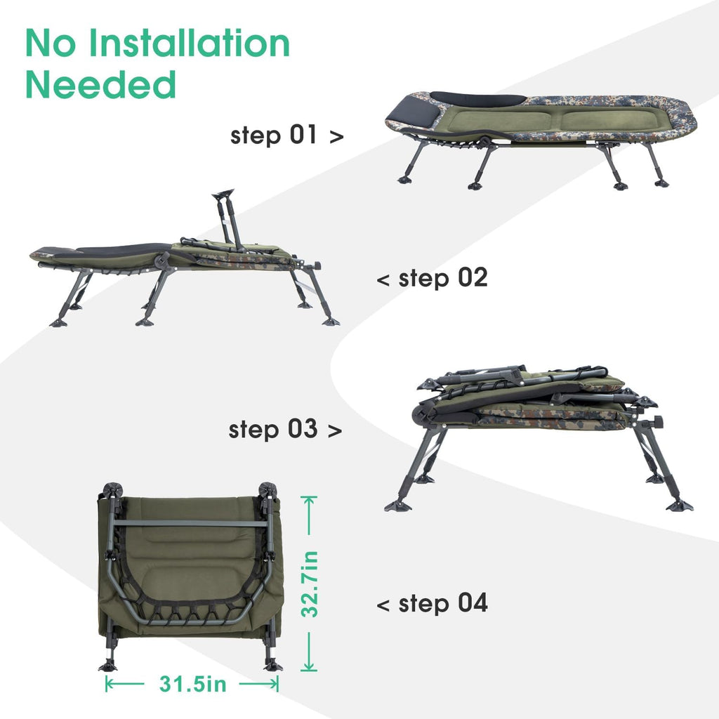 Camping Cots for Adults 330Lbs with Carry Bag, Heavy Duty Folding Bed with Soft Padded Cushion, Portable Military Cot for Hunting, 180° Adjustable Reclining Outdoor Lounger