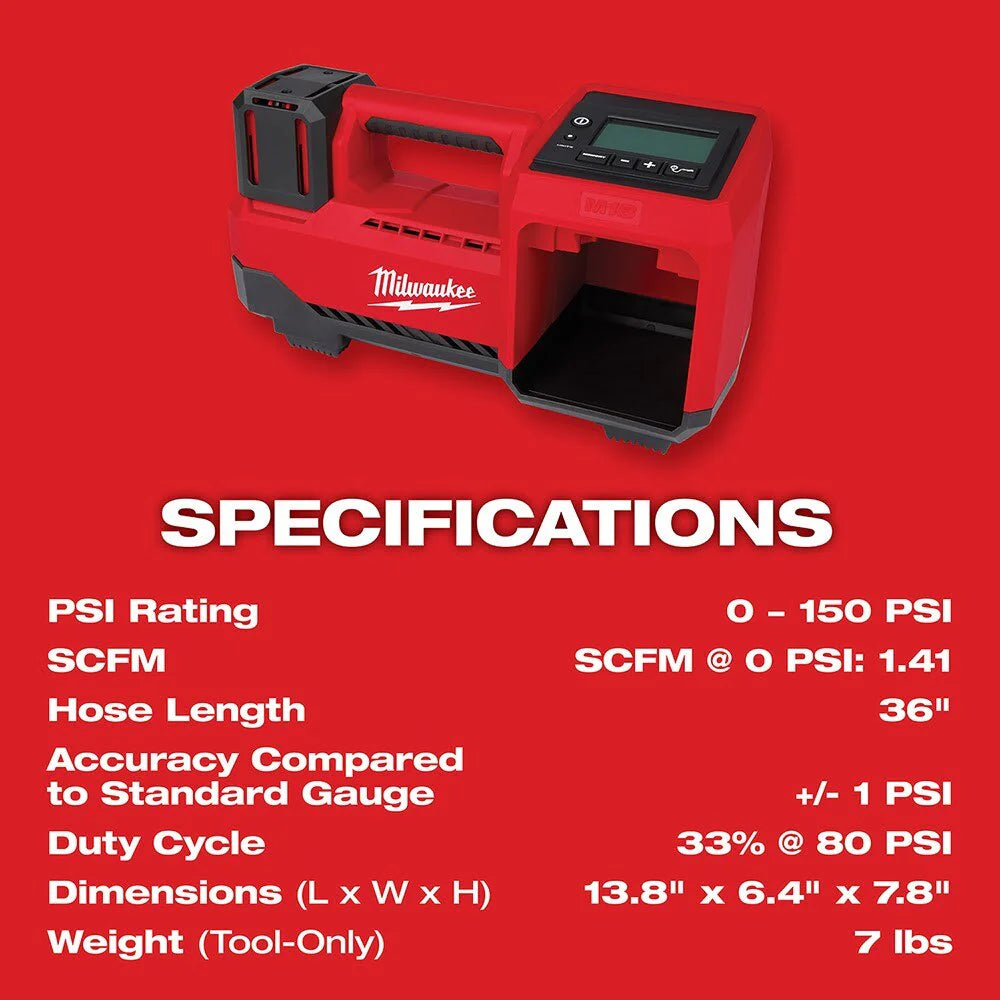 2025 Milwaukee 2848-20 M18 Compact Tire Inflator, Tool Only