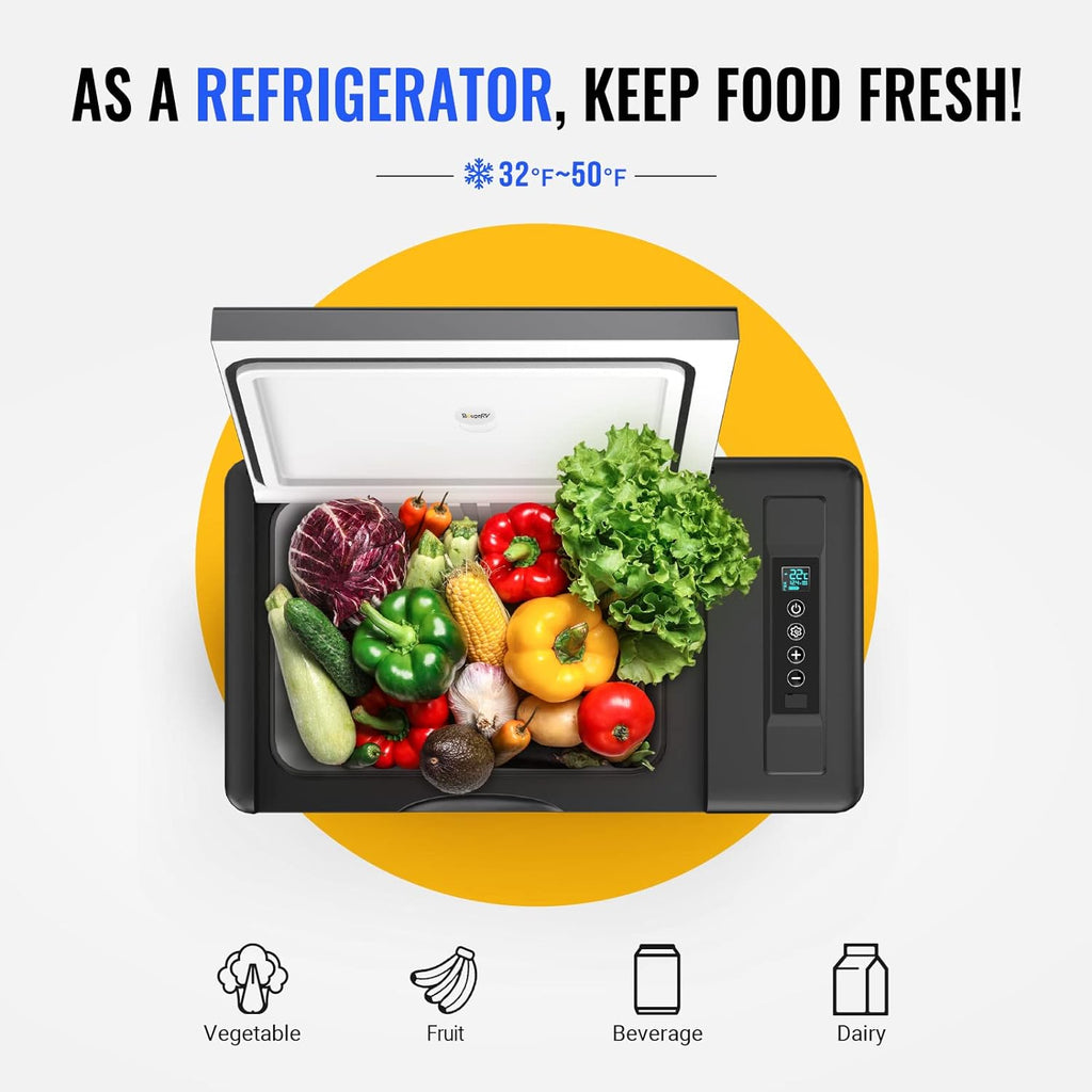 12 Volt Refrigerator 12V Car Fridge 30 Quart Portable Freezer Compressor Cooler -7℉~50℉ Compressor Freezer, 12/24V DC 110~240 Volt AC, for Truck RV SU